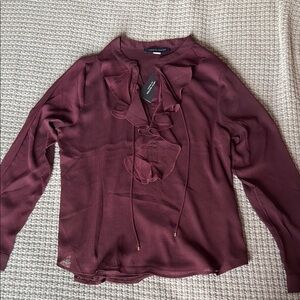 Elegant Burgundy Ruffle Blouse